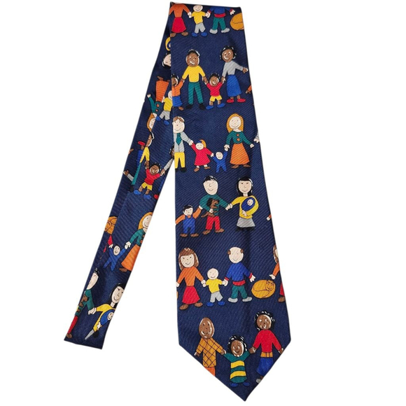 Vtg 90s Men's "Families" Save the Children Necktie 100% Silk - Picture 1 of 4